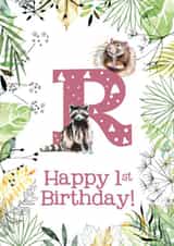 Animal Themed Happy 1st Birthday for names beginning with R created by Kate Moby
