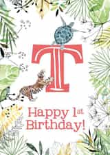 Animal Themed Happy 1st Birthday for names beginning with T created by Kate Moby