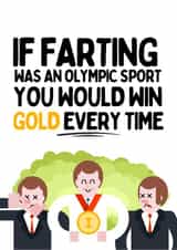 Farting Gold Medalist, Birthday Card created by Original Fox Cards