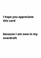 Overdraft joke birthday card created by @Payne Designs