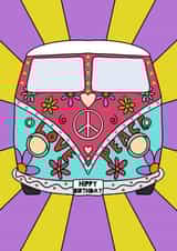 Hippy Birthday VW camper van card  created by Little Prints Fred Designs