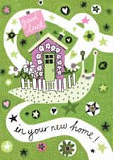 Pretty Snail Trail New Home Card - Pink House - Good Luck In Your New Home created by The Illustrated World of Lisa Berkshire
