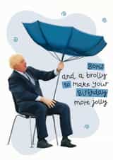 Boris and a brolly birthday card created by Hot Dog greetings