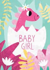 Newborn card with cute dinosaur for baby girl created by Nastya Rizaeva