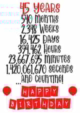 Celebrate a 45th birthday in months/weeks/days/hours/minutes & seconds! created by CardandFast