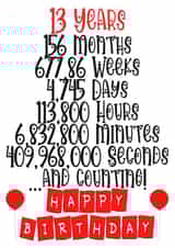 Celebrate a 13th birthday in months/weeks/days/hours/minutes & seconds! created by CardandFast