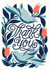 Pretty Swallow Thank You Card - Birds And Flowers - Thank You created by catantrell