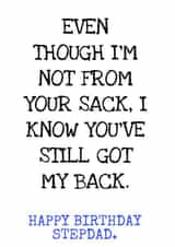 I know you've still got my back! Stepdad funny birthday card created by Melissa Charlotte