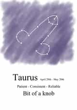 Cheeky star sign traits card for a Taurus created by Shore Designs