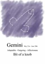 Cheeky star sign traits card for a Gemini created by Shore Designs