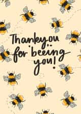 Cute Bee Pun Thank You Card - Bees - Thankyou For Beeing You! created by Orla-Hope Art