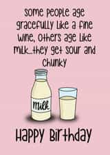 Ageing like milk, funny birthday card  created by Wooden It Be Precious