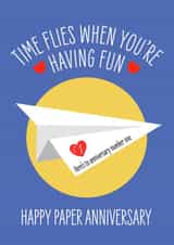 Cute Paper Plane Anniversary Card - 1 Year - Paper Anniversary - Time Flies When You're Having Fun created by Frankie Jackson
