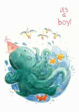 Cute Octopus Baby Boy Card created by Vicky Kuhn
