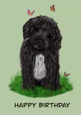 Cavapoo and butterflies Birthday card created by Fat Nancy Cards