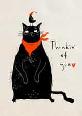 Thinkin' of you cat and bird card created by Katherine Polyakova