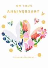 Pretty Floral Hearts Anniversary Card - On Your Anniversary Congratulations created by SABIVO Design by Sabina