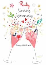Pretty Ruby Wedding Anniversary Card - 40 Years - Prosecco - Ruby Wedding Anniversary Congratulations created by SABIVO Design by Sabina