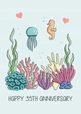 Cute Coral Anniversary Card - 35 Years - Happy 35th Anniversary created by Creaternet