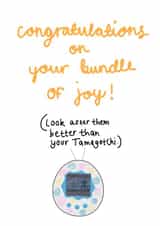 Tamagotchi baby birth card created by Lydia Rose Designs