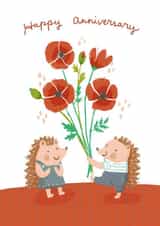 Cute Hedgehog & Poppies Anniversary Card - Happy Anniversary created by Miss NoProblem