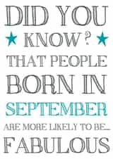 Funny September Birthday card for a fabulous friend, best friend or family 1000 created by Hello Fridays Studio