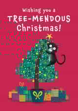 Wishing you a Treemendous Christmas - Cat - Pun - Cheeky Cat - created by Hannah Jayne Lewin