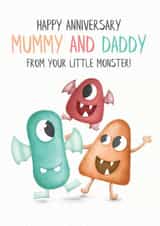 Cute Mummy and Daddy Wedding Anniversary Card, From Little Monster  created by Lanther Black