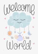 Cute 'welcome to the world' new baby card created by Laura Scribbles