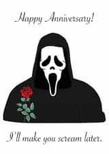 Cheeky Anniversary Ghostface card created by Hellmouth Designs