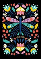 Love you card with flowers and a beetle created by Nastya Rizaeva