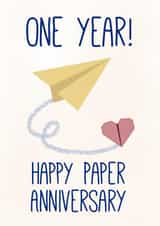 Cute Paper Plane Anniversary Card - 1 year - One Year Happy Paper Anniversary created by Pen & Pickle