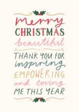 'Merry Christmas Beautiful' Friendship Family Love Card created by Flourish Paperworks