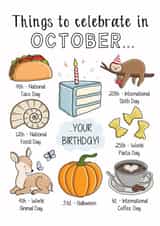 Cute Birthday Card - Things To Celebrate In October - Your Birthday! created by Creaternet