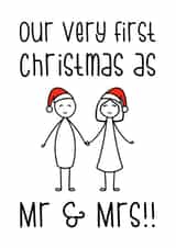 Married - Mr and Mrs - Husband - Wife - Our Very First Christmas - Cute - Holding Hands - Christmas Card created by The Laughing Sloth