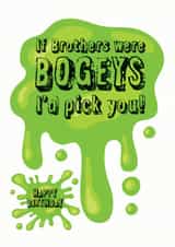 If brothers were bogeys I'd pick you funny birthday card created by WigglyCards