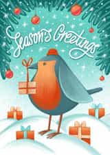 Season's greetings card with bird created by Katya Usova