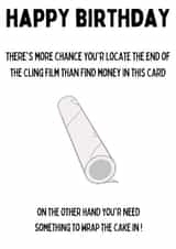 Notoriously difficult task of locating the end of cling film Birthday card. created by Jan Munro
