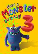 Cute Monster birthday card for a 3 year old. created by The Supermodels