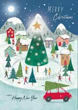 Christmas Village - Ice Skating - Traditional - Merry Christmas and Happy New Year - Festive - Christmas Card created by cory reid