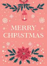 Merry Christmas Poinsettia Card - Poinsettia - Flowers - Holly - Festive - Traditional - Snowflakes - Christmas Card created by Kate Styling