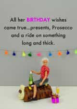 Cheeky, Naughty Birthday Card - Presents, Prosecco And A Ride On Something Long And Thick - Colin Caterpillar Cake - Jeffrey & Janice created by Bold & Bright Cards