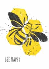 Bee Happy Lino Print created by Wild Leaf Stationery