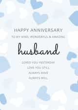 Cute Typography Anniversary Card - Husband - Loved You Yesterday Love You Still Always Have Always Will created by PMPrinted