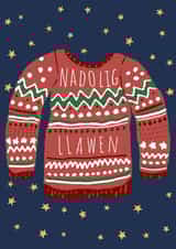 Welsh Merry Christmas Jumper Card. Nadolig LLawen created by Jasmine Violet