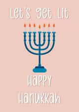 Let’s get lit funny happy Hanukkah card created by The Girl Next Draw Cards