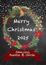 Merry Christmas Amazing Auntie and Uncle festive wreath 2025 card created by Kerrylovescards