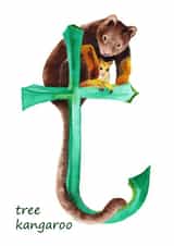 T is for tree kangaroo card created by Wilderness Illustrated