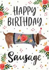 Floral Happy Birthday sausage dog card created by Making Meadows Ltd