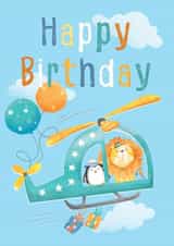Cute, animal helicopter birthday card created by Alexandra Elliot Designs